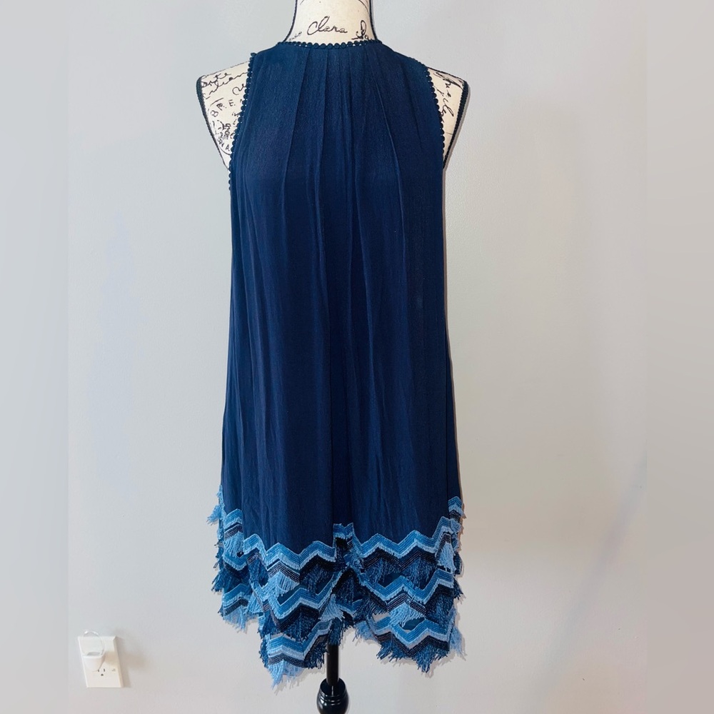 Maeve by Anthropologie Navy Fringe Hem Dress β Size 6 - Picture 7 of 8